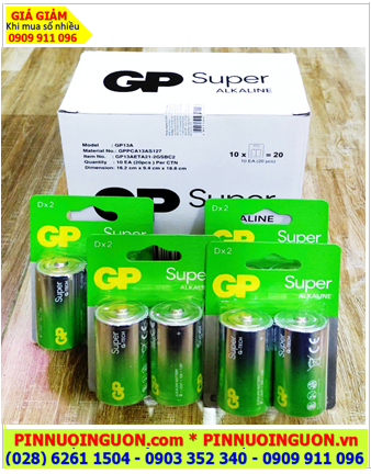 COMBO 01Hộp (10vỉ=20viên) Pin D 1.5v Super Alkaline GP13AETA21-2GSBC2, Giá chỉ 770.000/Hộp